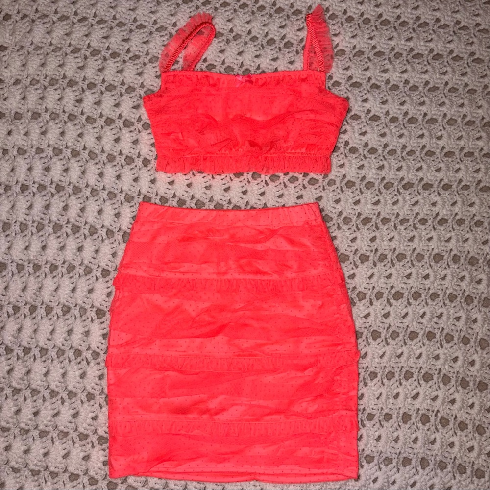 For Love And Lemons Vibrant Coral Skirt Set